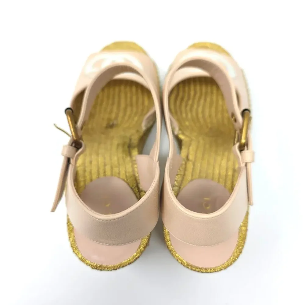 Gucci Platform GG Logo Pink Gold Espadrille Wedge Sandals IT 39 US 9 658629